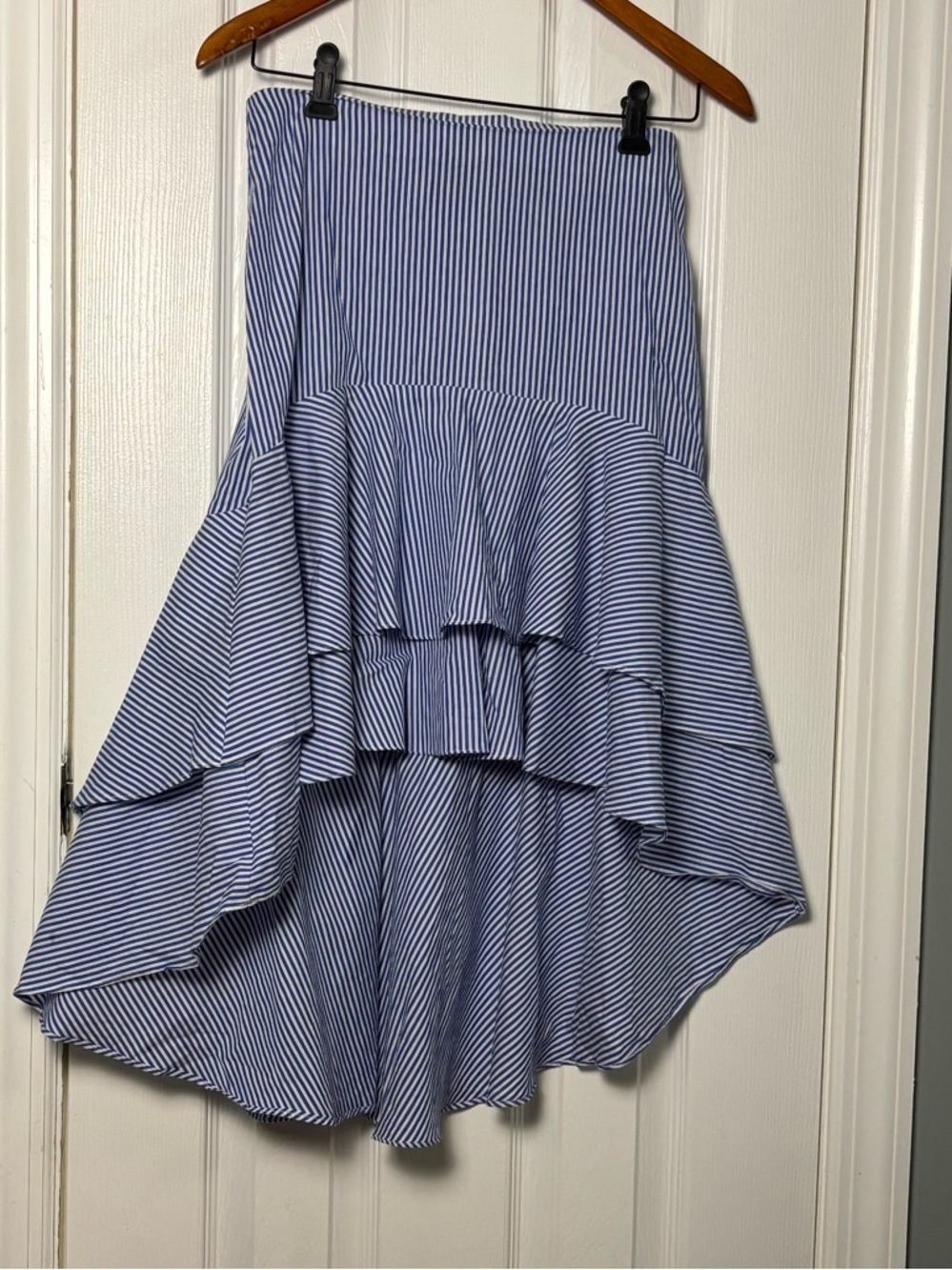 Aqua Blue and White High-Low Ruffle Skirt 100% Cotton NWT
